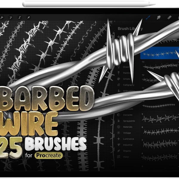 25 brosses de fil barbelé Procreate, tampon de fil barbelé pour Procreate