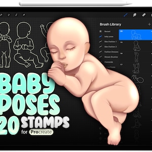 20 Procreate Baby Poses Stamp Brushes, Procreate Baby Body Guides, Baby Drawing, Babies Anatomy, Body Character, Figure Procreate Babies