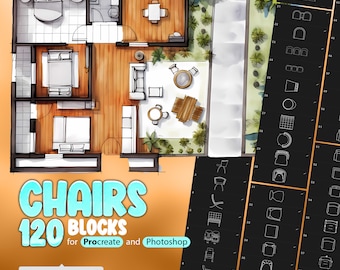 120 Stoelblokken Procreate-stempelborstels, meubelblokken voor huizen Procreate-borstels, architectuurborstels, interieurstempels voor Procreate