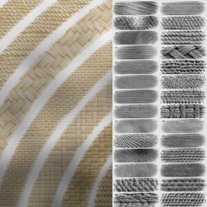 May include: A collection of 20 different woven fabric textures. The textures are shown in both a natural color and a grayscale version. The textures are arranged in rows and numbered from 20 to 54.