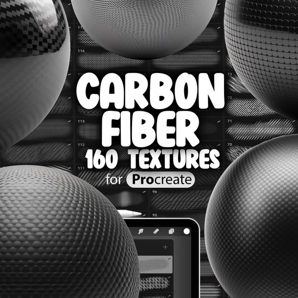 160 Procreate Kohlefaser-Texturen | Procreate Klassische Schwarze Kohlefaserbürste | Procreate Matte Kohlefaserbürste | 3D Karbonfaser