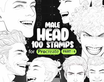 100 Procreate Male Head Stamps Part -4 | Procreate Men Head Stamp Brushes | Procreate Man Head Stamp Brushes | Procreate Face Brushes