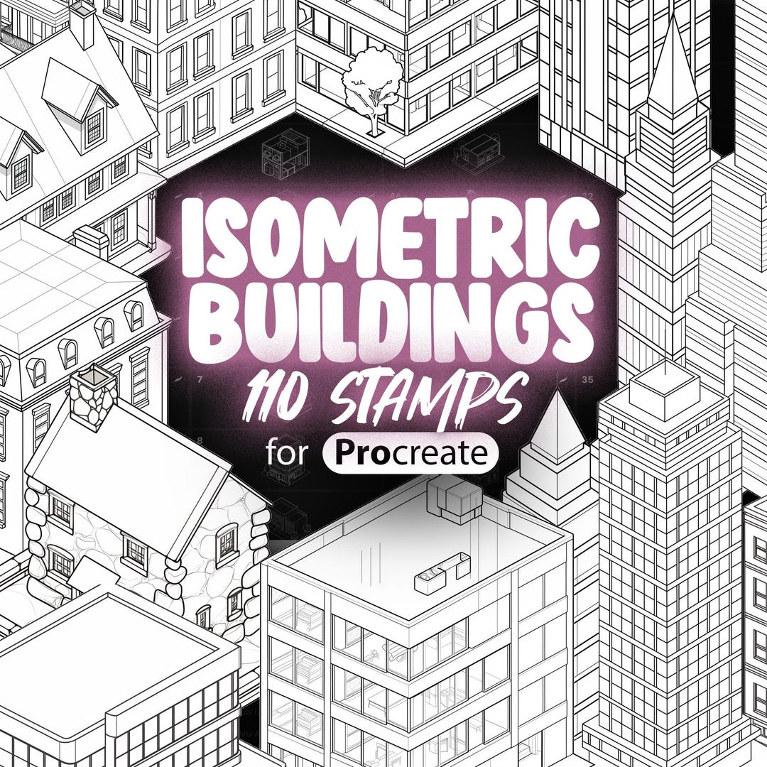 100 Procreate Isometric Buildings Stamps | Procreate Isometric House ...