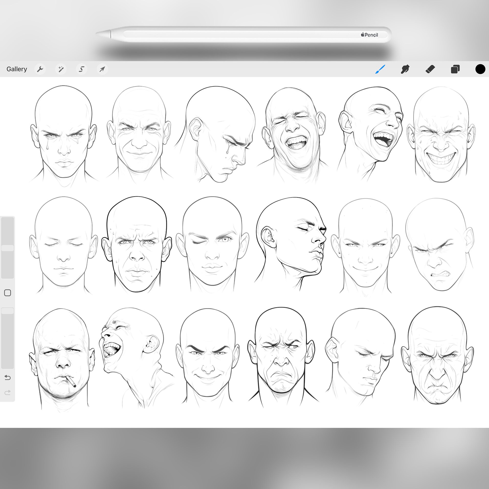 110 Procreate Men's Heads Base Stamps | Procreate Male Head Guide ...