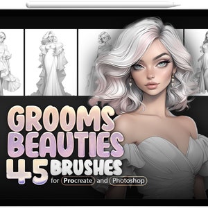 45 Wedding Dresses Procreate Brushes, 45 Wedding Dresses Photoshop Brushes, Grooms Beauties Stamp Brushes for Procreate, Fashion Woman