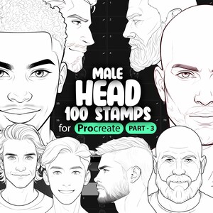 100 Procreate Male Head Stamps Part -3 | Procreate Men Head Stamp Brushes | Procreate Man Head Stamp Brushes | Procreate Face Brushes