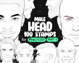 100 Procreate Male Head Stamps Part -3 | Procreate Men Head Stamp Brushes | Procreate Man Head Stamp Brushes | Procreate Face Brushes