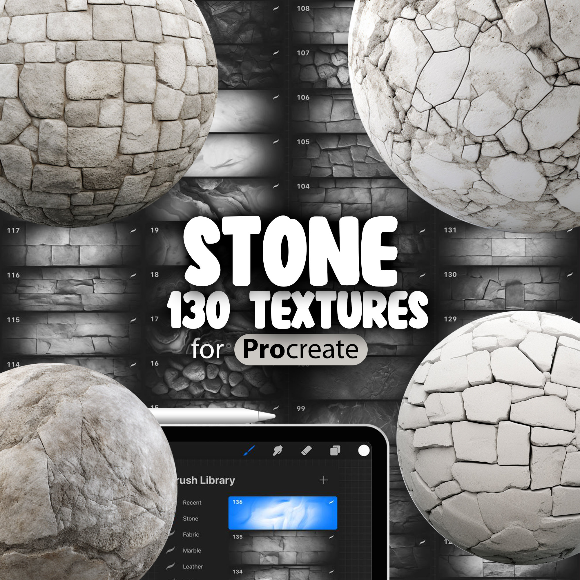 Procreate Draw Stone 130 Procreate Stone Textures | Stone Procreate Texture Seamless Brushes ...