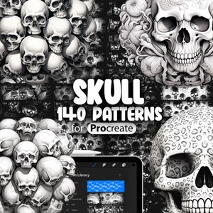 140 Procreate Skull Patterns | Gothic Skull Procreate Seamless Texture Brushes | Pirate Skulls Procreate Pattern | Floral Skull Procreate