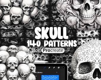 140 Procreate Skull Patterns | Gothic Skull Procreate Seamless Texture Brushes | Pirate Skulls Procreate Pattern | Floral Skull Procreate
