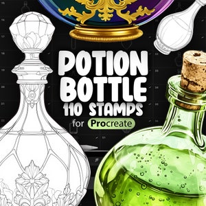 110 pinceaux pour tampons Procreate bouteilles de potion | Procréer des tampons magiques | Tampons pour fioles de potions de procréation | Tampons pour flacons d'élixir de procréation