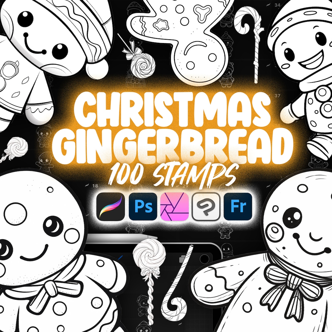 100 Procreate Gingerbread Stamp Brushes | Procreate Christmas Cookies ...