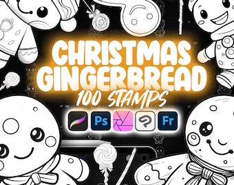100 Pinceles de sello de pan de jengibre Procreate / Pincel de sello de galletas de Navidad Procreate / Pinceles de galletas felices lindos Procreate
