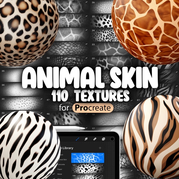 110 Procreate Animal Skin Textures | Animal Print Procreate Texture Seamless Brushes | Leopard Print Texture | Procreate Animal Skin Brush