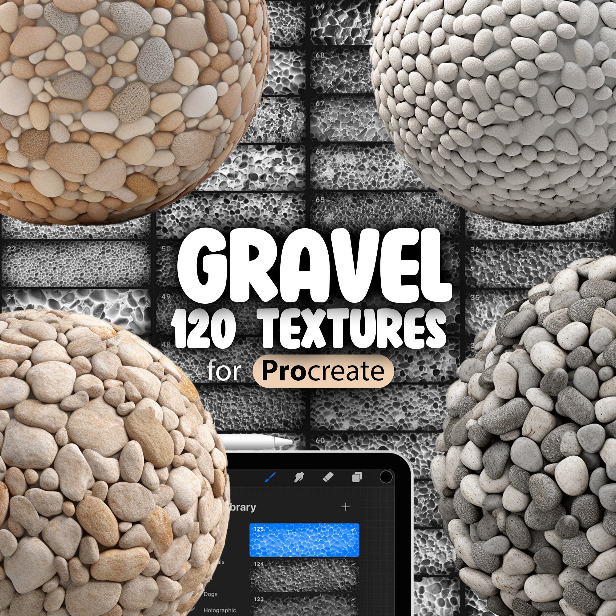 120 Procreate Gravel Textures | Stone Gravel Procreate Seamless Pattern Brushes | Natural Gravel Procreate Brush | Pebbledash Procreate