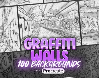 100 fonds de murs Procreate graffiti | Procreate Urban Decay Timbres | Procréer du street art | Procréer un tampon graffiti bâtiment abandonné