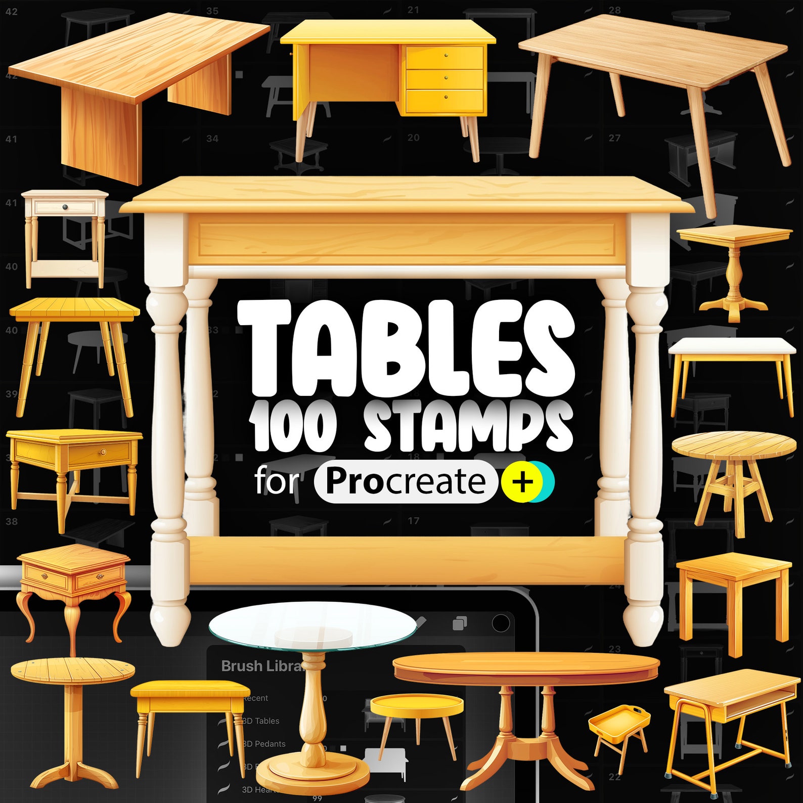 100 Procreate Tables Stamp Brushes | Procreate Furniture Stamp Brushes ...