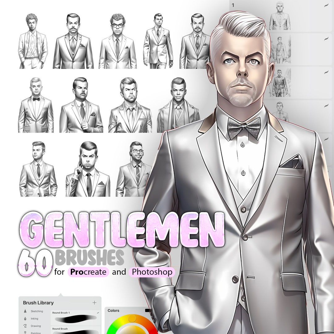 60 Gentlemen in Suits Procreate Brushes, Gentlemen in Suits