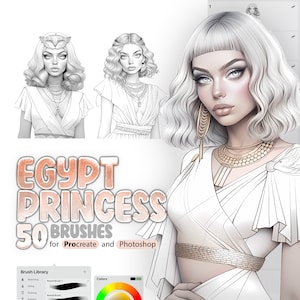 50 Egyptian Princess Procreate Brushes, 50 Egyptian Princess Photoshop Brushes, Nefertiti, Cleopatra, Nefertari, Tiye, Procreate brush