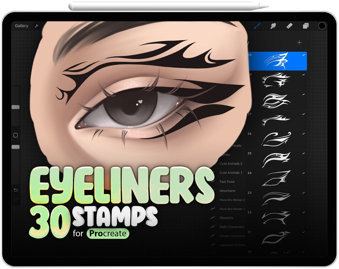 30 Eyeliners Stamps Brushes for Procreate Procreate Makeup Etsy