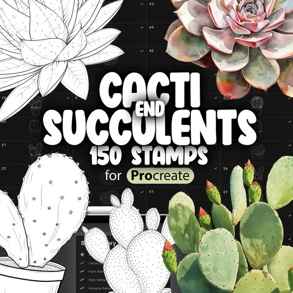 150 pinceaux pour tampon Procreate Cactus | Procréer des plantes succulentes | Tampons Procreate cactus | Tampon Procréer une plante | Procréer un pot de fleurs