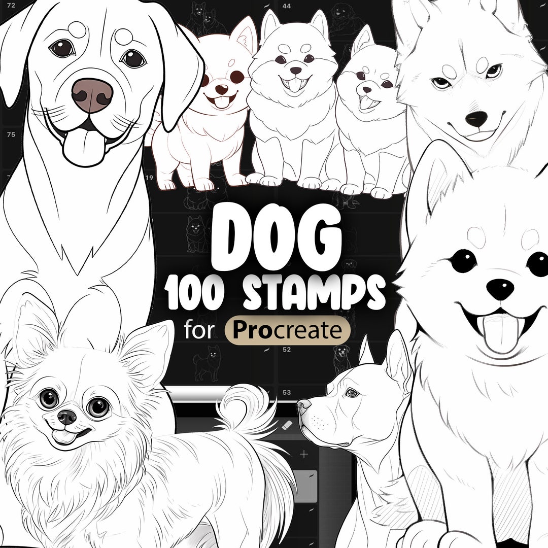 100 Procreate Dog Stamps Procreate Animal Stamp Brushes Procreate Dog