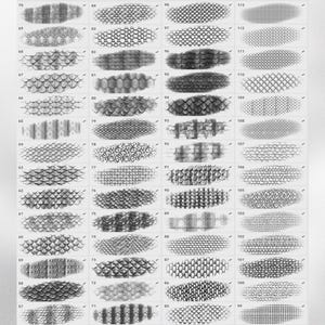May include: A collection of 70 different black and white scale patterns, each numbered. The patterns are arranged in rows and columns, and each pattern is a different variation of scales.