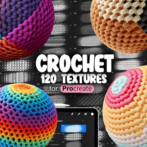 120 Procreate Crochet Textures | Stoff Procreate Texture Seamless Brushes | Procreate Häkelstich | Procreate Häkelanleitung