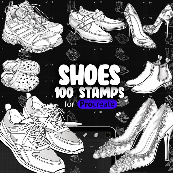 100 Procreate Women Shoes Stamp Brushes | Procreate High Heels Stamp | Procreate Winter Boots Stamp | Procreate Sneakers