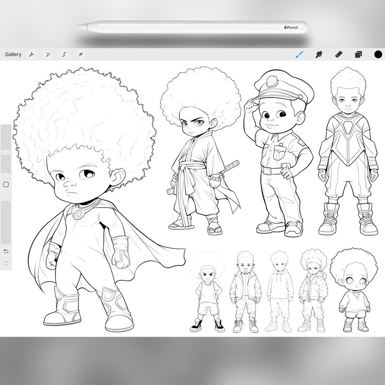 100 Procreate Little Afro Boys Stamps | Procreate African American ...