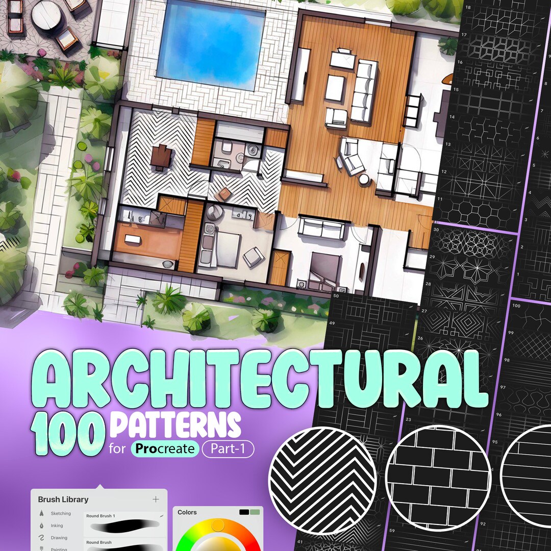 100 Architectural Hatch Pattern Brushes for Procreate, Interior ...