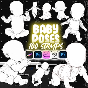 100 Procreate Baby Poses stämpelpenslar | Procreate Newborn Poses stämpel | Procreate Kids Poses stämplar | Procreate Children Poses stämplar