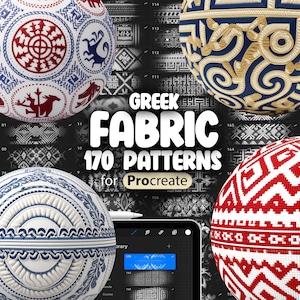 170 Procréer des motifs grecs | Tissu de broderie de la Grèce antique Procreate Texture Brosses sans couture | Motif d'ornement Procreate Grèce