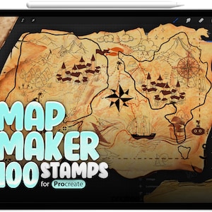 100 iconos de mapas para Procreate, creador de mapas piratas de Procreate, sellos de Procreate Vintage Map Builder, pincel de Procreate Old Map Constructor