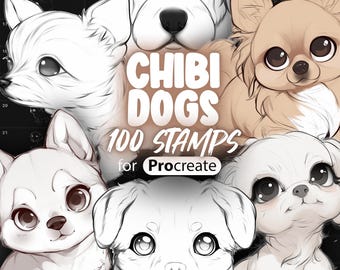 100 tampons Procréer des chiens chibi | Tampons Procréez des chiens mignons | Tampons Procréer des chiens kawaii