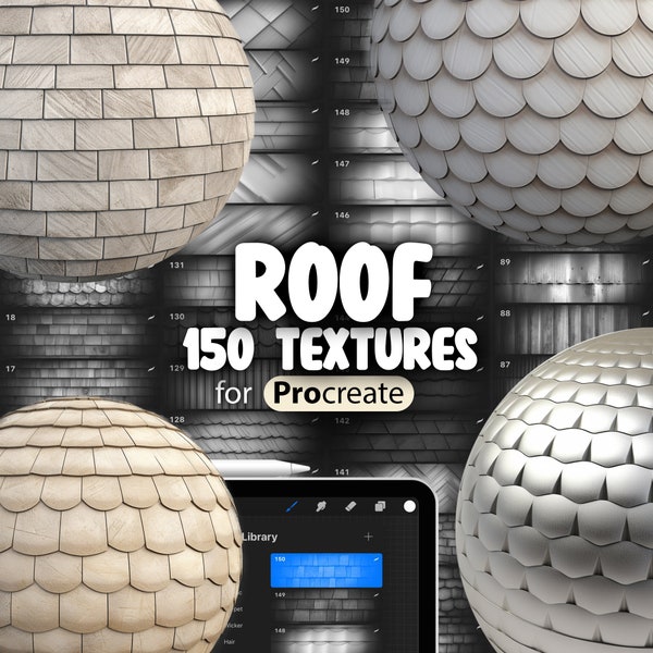 150 Procreate Roof Textures | Tiles Roof Procreate Pattern Seamless Brushes | Procreate Ceramic Roof | Procreate Metal Roof