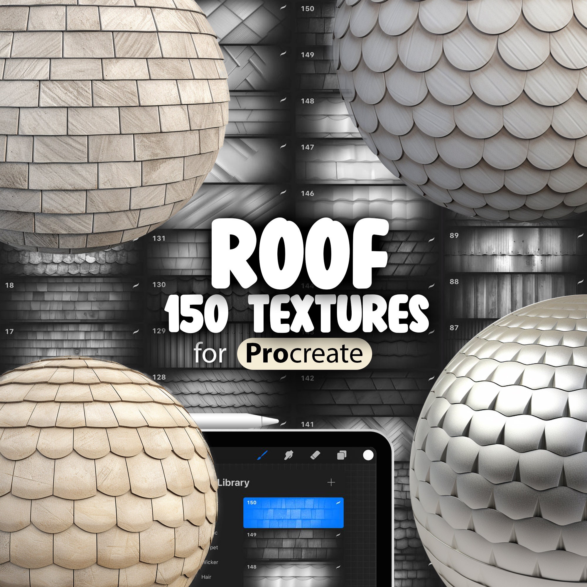 150 Procreate Roof Textures | Tiles Roof Procreate Pattern Seamless ...