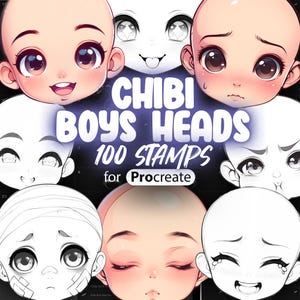 100 Procreate Chibi Boys Head Stamps | Procreate Chibi Boys Face Stamps ...
