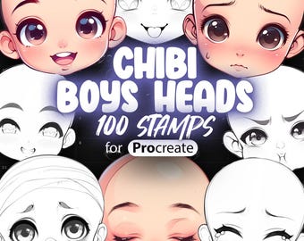 100 tampons Procreate Chibi Boys | Procreate Chibi Boys tampons visage | Tampons Procreate Chibi | Procréer des tampons d'émotion Chibi