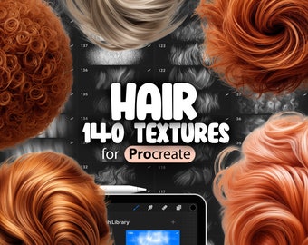 140 Procreate Hair Textures | Women Hair Procreate Texture Seamless Brushes | Straight Hair Texture | Wavy Hair | Frizzy Hair | Flyaway Hair
