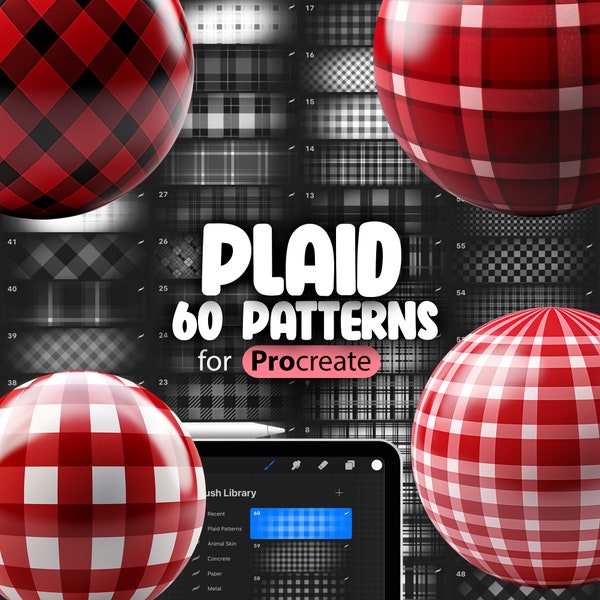 60 Procreate Plaid Textures | Plaid Procreate Texture Seamless Brushes | Plaid Pattern Brushes | Procreate Fabric Textures Brush