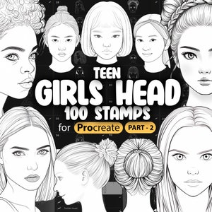 100 Teen Girls Head (Part-2) Stamp Brushes (aged 13-17 years old) | Procreate Woman Head Stamp Brushes | Procreate Girl Head Brush