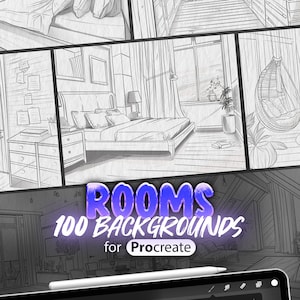 100 Procreate Rooms Backgrounds Stamps | Procreate Bedroom | Procreate Kitchen | Procreate Living Room | Procreate Nursery Rooms | Bathroom