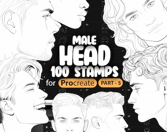 100 Procreate Male Head Stamps Part -5 | Procreate Men Head Stamp Brushes | Procreate Man Head Stamp Brushes | Procreate Face Brushes