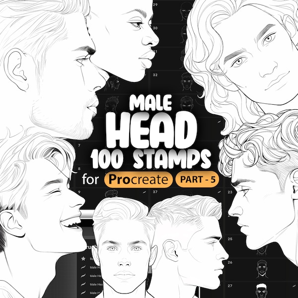 100 tampons procréer une tête d'homme, partie -5 | Pinceaux pour tampon Procreate Men | Pinceaux pour tampon Procreate Man Head | Brosses pour le visage Procreate