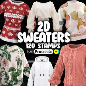 120 pinceaux pour pull Procreate 2D | Procréer des tampons pour vêtements | Tampons Procreate pour vêtements | Procréer des tampons de mode