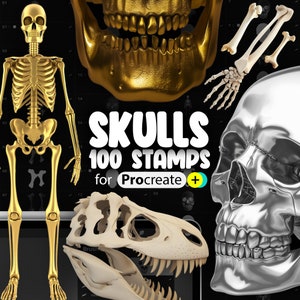 100 Procreate 3D Skull Stamp Brushes | Procreate Human Skull | Procreate Bones | Procreate Animal Skull | Procreate Skeleton Stamps