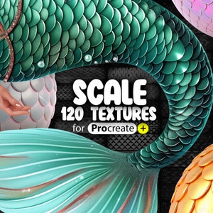 120 texturas de escamas de Procreate / Texturas de escamas de sirena de Procreate, pinceles sin costuras / Patrón de escamas de pez de Procreate / Escamas de dragón de Procreate