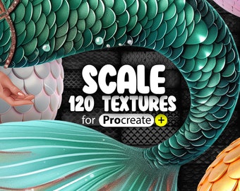 120 texturas de escamas de Procreate / Texturas de escamas de sirena de Procreate, pinceles sin costuras / Patrón de escamas de pez de Procreate / Escamas de dragón de Procreate