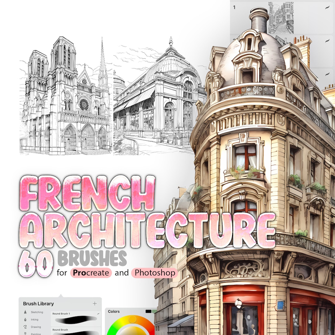 60 French Architecture Procreate Brushes, 60 French Architecture ...